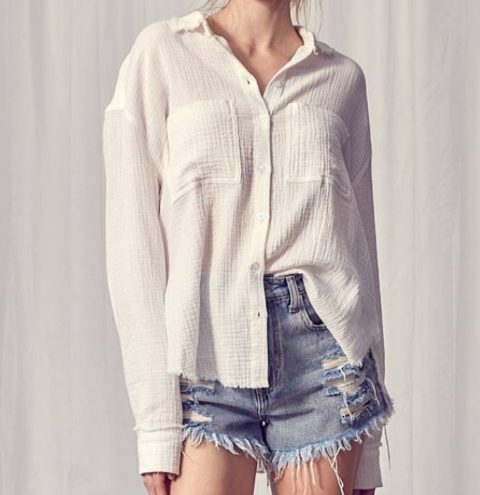 Sanctuary Cotton Gauze Buttons Down Shirt White size  Small